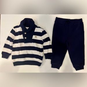 Ralph Lauren - Blue and White Striped Matching Sweater Set (12M)